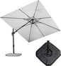 PURPLE LEAF 9' X 12' Right-left Tilt Patio Umbrella with Base Outdoor Cantilever Swivel Rectangle Umbrella Aluminum Offset Umbrella with 360-degree Rotation for Garden Deck Pool Patio White