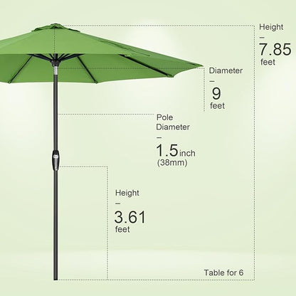 Tempera Patio Market Outdoor Table Umbrella with Auto Tilt and Crank, Large Sun Umbrella with Sturdy Pole & Fade Resistant Canopy, Easy to Set