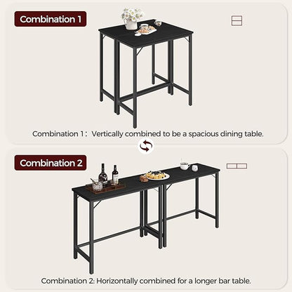 Narrow Bar Table, 63-Inch Pub Table for Dining Room, Counter Bar Tables with Sturdy Metal Frame, Connectable Bar Table, Multifunctional Console Table, Black BTBK1601