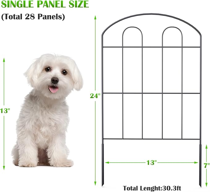 Decorative Garden Fence, 28 Panels, 24 in x 30 ft Black Metal