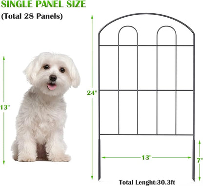 Decorative Garden Fence, 28 Panels, 24 in x 30 ft Black Metal