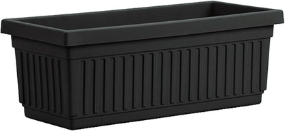 HC Companies 30 Inch Long Fluted Plastic Venetian Garden Window Container Planter Box for Succulents, Indoor or Outdoor Flowers (2 Pack), Black