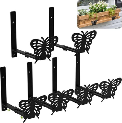 Adjustable Window Box Brackets, 6 to 12 inch Heavy Duty Window Planter Box Brackets, Butterfly Shape Wall Mount Flower Box Holder, 6 Pack