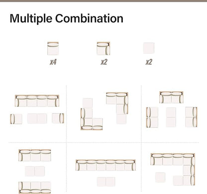 LAUSAINT HOME Outdoor Patio Furniture, 8 Piece Outdoor Sectional Sofa PE Rattan Wicker Patio Conversation Sets,All Weather Patio Furniture Set with Thick Cushions for Garden, Poolside, Backyard(Beige)