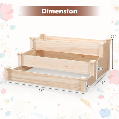 Giantex 3-Tier Raised Garden Bed, Tiered Planter Box w/Open-Ended Base, Fir Wood Elevated Raised Beds for Gardening, Vegetable Flower Herb Fruit, Perfect for Patio, Lawn, Backyard