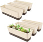 GREANER 6 Pack Window Box Planter,12x3.8 Inch Rectangle Herb Planter with Saucer, Modern Indoor Small Succulent Cactus Plastic Plant Pot for Windowsill, Garden Balcony, Home Office Outdoor Decoration