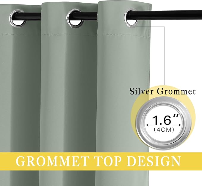 NICETOWN Sage Green Blackout Curtains for Bedroom - Grommet Thermal Insulated Family Home Window Treatments Solid Room Darkening Privacy Drape for Living Room (W66 x L102, 1 Panel)