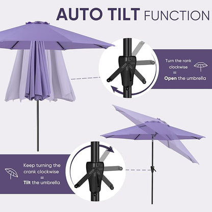 Tempera Patio Market Outdoor Table Umbrella with Auto Tilt and Crank, Large Sun Umbrella with Sturdy Pole & Fade Resistant Canopy, Easy to Set
