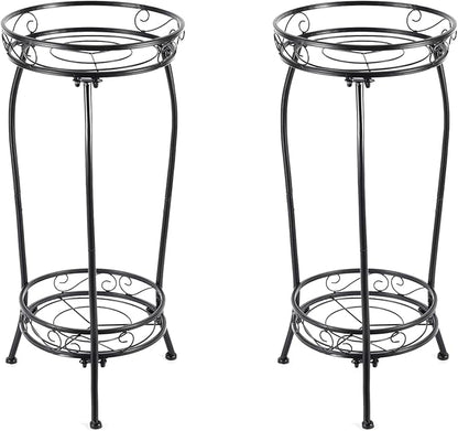 2-Pack Plant Stand Indoor Outdoor,Tall Black Metal Rustproof Stable Plant Stands,2 Tier 27.1 inch Multiple Plant Rack for Planter Corner Garden Living Room & Garden