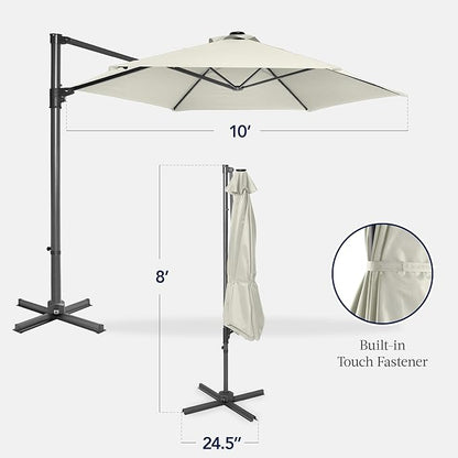 Best Choice Products 10ft Offset Cantilever Hanging Market Patio Umbrella, Smooth 360° Rotation, 8 Sturdy Ribs, Easy Adjustment - Ivory