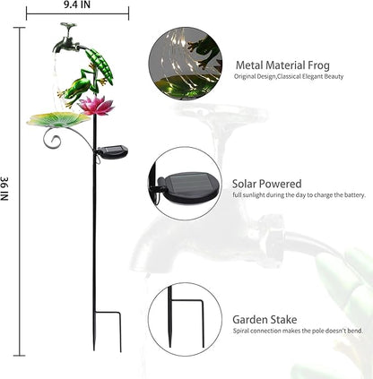 Bshine Frog Solar Outdoor Garden Lights, Waterproof Metal Solar Garden Stakes for Pathways, Poolside, Backyard Decorations, Yard Art, Lawn Decorations, Frog Gift for Mom