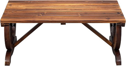 Outvita Wooden Garden Bench, Outdoor Rustic Wagon Wheel Bench with Carbonized Finish & Fir Construction for Garden Porch Backyard Patio Park, Seats 2 Person Brown