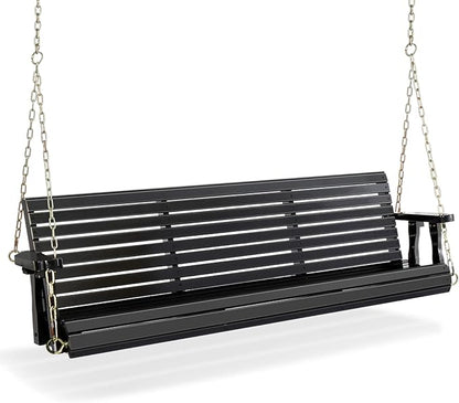 VINGLI Upgraded Patio Wooden Porch Swing for Courtyard & Garden, Heavy Duty 880 LBS Swing Chair Bench with Hanging Chains for Outdoors (Black, 5 FT)