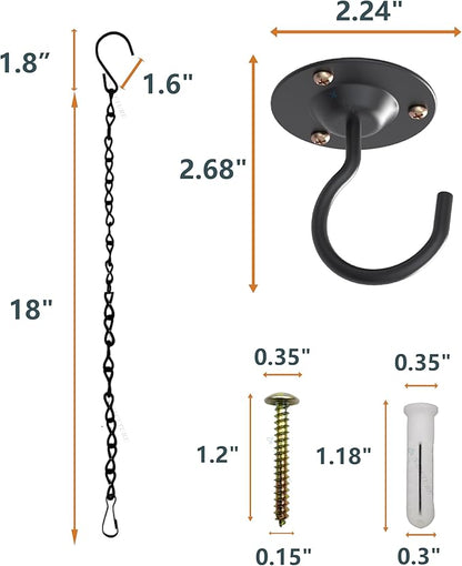 NACETURE Ceiling Hooks for Hanging Plants 3 Pack - Plant Hanger Indoor Hanging Hooks Metal Plant Bracket Iron Lanterns Hangers for Wind Chimes (Black 3 Pack + Chain)