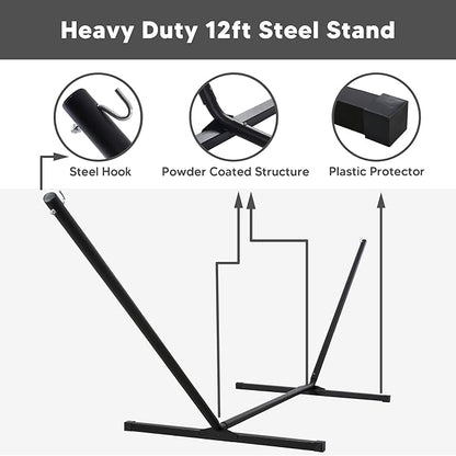 SUNCREAT Hammocks for Outside with Stand, Extra Large Double Hammocks 2 Person Heavy Duty, 450 lbs Capacity, Dark Gray