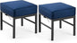 2 Pieces Outdoor Ottomans for Patio, Assembled Patio Ottomans with Bule Cushions, Metal Small Outdoor Footrest for Patio Porch Yard Garden Deck, Gray Frame
