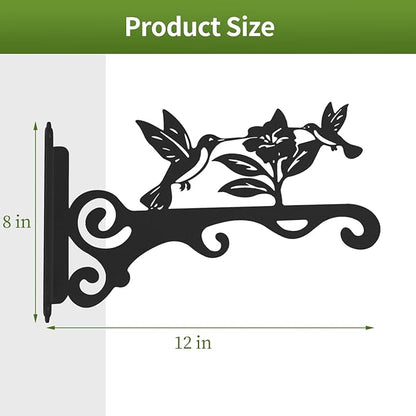 Elegant Bird Pattern Wall Hooks - 10/12/14 Inch Metal Plant Hangers for Indoor & Outdoor - Rust-Resistant Bracket for Plants, Feeders, Chimes, Lanterns (4, Black, 12 inch)