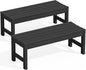 SERWALL 47 Inches Outdoor Bench Set of 2, All Weather HDPE Backless Bench with Wood Grain Texture for Garden Porch and Park, Curved Bench Seat for Comfort, Black