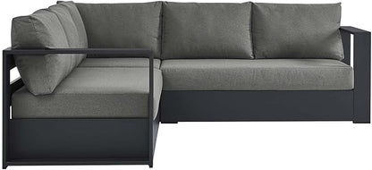 Modway Tahoe Aluminum 3-Piece Outdoor Patio Furniture Gray Charcoal, Modular Sectional Sofa Set with Weather-Resistant Cushions, Ideal for Deck, Backyard Poolside