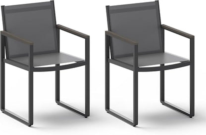 Outdoor Dining Chairs Set of 2, Aluminum Patio Dining Chiars with Textilene Mesh, 2 Piece Outdoor Chiars for Garden, Backyard, Deck (Charcoal)