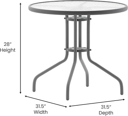 Flash Furniture Bellamy 31.5'' Round Indoor/Outdoor Tempered Glass Metal Frame Side Table, Silver