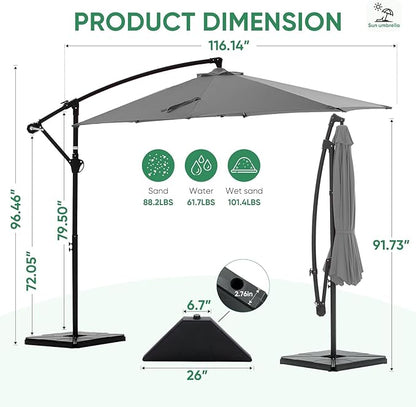 NEWBULIG 10FT Patio Umbrella, Offset Cantilever Outdoor Patio Table Umbrella, UV Protection, Fade Resistant Fabric, Easy Tilt Adjustment for Pool, Deck, Garden, Backyard