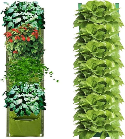 LITLANDSTAR Hanging Planter Bags, 2 Pack 7 Pocket Hanging Vertical Wall Planter Planting Grow Bags Outdoor Indoor Gardening Vertical Greening Flower Container, Planting Bags Storage Bags(Green)
