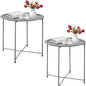 Garden 4 you Folding Tray Metal Side Table 2PC Grey Round End Table Cyan Sofa Small Accent Fold-able Table, Round End Table Tray, Next to Sofa Table, Snack Table for Living Room and Bed Room