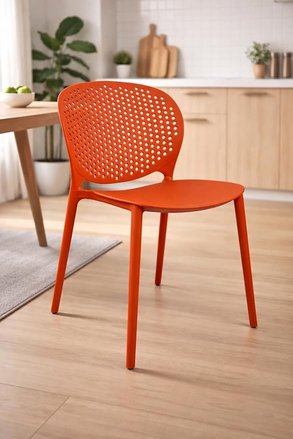 Patio Dining Chairs, Stackable Orange Plastic Set of 2