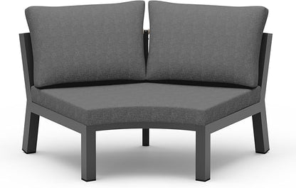 Outdoor Patio Sectional Modular Sofa, Aluminum 1 Piece Curved Patio Couch with Washable Cushions, All Weather PE Rope Sofa for Backyard,Porch, Deck, Poolsid, Graphite