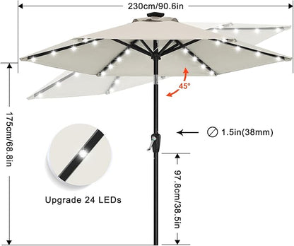 ABCCANOPY Durable Solar Led Patio Umbrellas with 32LED Lights 7.5FT (Light Beige)