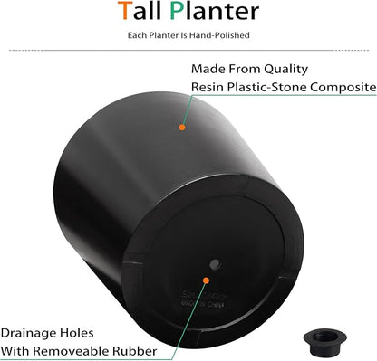 Wide Planters for Outdoor Plants, Extra Large Indoor Flower Pots for Garden, Front Porch, Patio - Round Resin Planter Set of 2 (Black, 20 inch - 2 Pack)