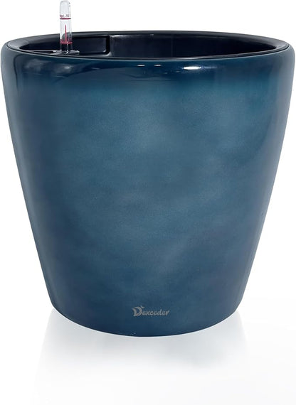 Dexceder 18x17 Self Watering Planter with Wheels Indoor Outdoor, Inner Pot Design, Thickened Large Floor Standing Flower Plant Pot with Water Level Indicator (Grayish Green Gradient)