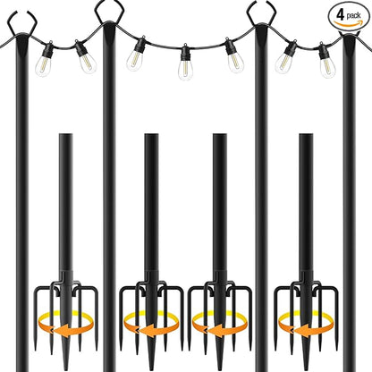10 Pack String Light Poles,10 Ft Light Poles for Outside String Lights,Outdoor Lights Pole with Fork,Metal Poles Stand for Patio Deck Backyard (10FT 4 Pack)