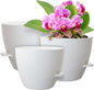 10/9/8 inch Medium Self Watering Pots, Plant Pots with Mesh Drainage Holes for Indoor Outdoor Garden Plants, Flower Pots with Removable Reservoir, Set of 3 Plastic Planters, White