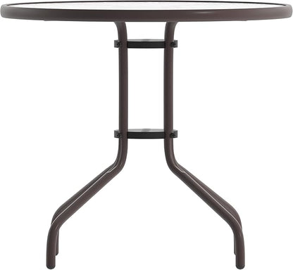 Flash Furniture Bellamy 31.5'' Round Indoor/Outdoor Tempered Glass Metal Frame Side Table, Bronze