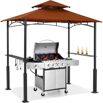 ABCCANOPY 8x5 Grill Gazebo - Outdoor BBQ Canopy Shelter with Led Light for Patio Backyard Grilling (Rust Red)