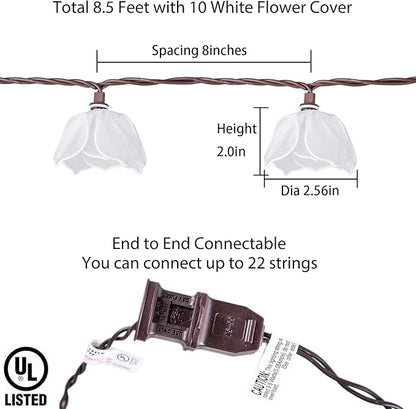 Decorative String Lights Plug in with 10 Incandescent Bulbs, Flower Garland Fairy Lights Connectable Weatherproof Outdoor Indoor for Wedding Garden Pergola Bedroom Porch Floral Home Decor (White)
