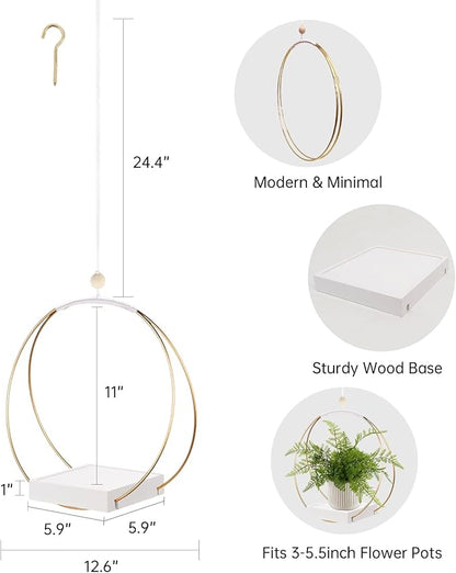 2 Pack Hanging Planter Holder for Indoor Plants, Plant Hanger with Sturdy Wood Base,Modern Boho Macrame Wall Ceiling Window Stands(Plants/Pots Not Included)