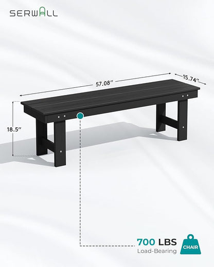 SERWALL Patio Dining Table and Bench Set for 6, Black