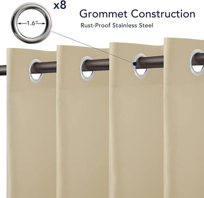 PureFit Outdoor Curtains for Patio Waterproof Weatherproof, UV Resistant Outside Curtains for Gazebo, Front Porch, Pergola, Sun Blocking Privacy Curtain, 52W x 84L inch, 1 Panel, Beige