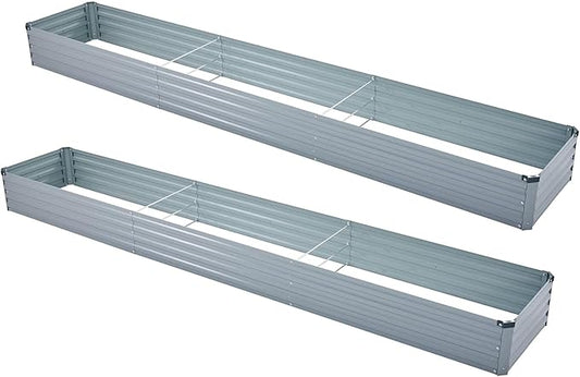 2 Pack 12x2x1FT Galvanized Raised Garden Beds Kit Outdoor Metal Gardening Planter Box for Vegetable Elevated Flower Herbs,Gray