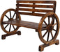 Outvita Wooden Garden Bench, Outdoor Rustic Wagon Wheel Bench with Armrest & Fir Construction for Garden Porch Backyard Patio Park, Seats 2 Person Carbonized