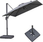 PURPLE LEAF 8 FT Cantilever Patio Umbrella with Base Outdoor Aluminum Offset Square Umbrella with 3 Years Fade Resistance Recycled Fabric and 360-degree Rotation for Deck Pool Garden, Mist Grey