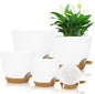 Self Watering Planters with Drainage Holes Reservoir,Nursery Planting Pot for Indoor Decor Garden Plants Succulents,Snake Plant, African Violet,Plastic Flower Pots Set 7+6.5+6+5.5+5 Inch (White)