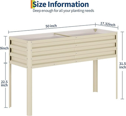 Galvanized Raised Garden Bed with Legs, 50×17×32 in Large Elevated Planter Box for Outdoor Plants, Sturdy Metal Raised Garden Beds for Vegetables, Flowers & Herbs, Backyard, Patio, Beige