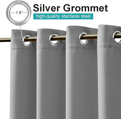 NICETOWN Patio Door Silver Grey Curtains Room Darkning 95" L by 84" W, Thermal Insulated Rustproof Ring Top Blackout Sunlight Reducing Bedroom Indoor Window Drapes for Porch, Sold by 1 Panel