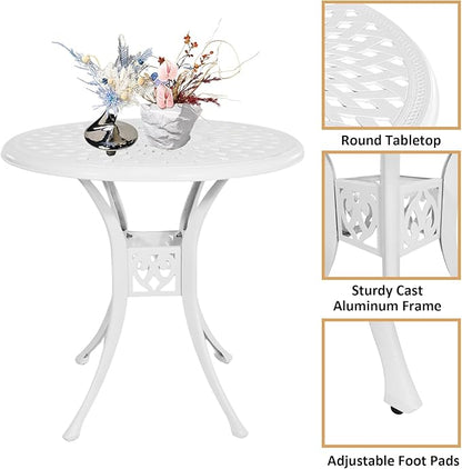 30.31" Outdoor Patio Dining Table, Cast Aluminum Bistro Table, Patio Furniture Set with 2.36" Umbrella Hole for Balcony Lawn Garden Backyard