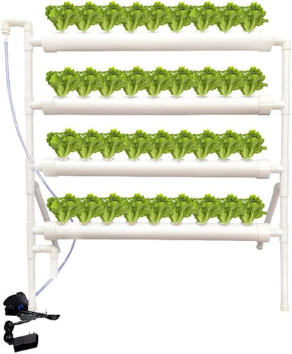 Hydroponic Plant Growing System – 36-Site PVC Indoor Garden Tower with AU/US Plug | Soil-Free Vertical Hydro Grow Kit with Planting Baskets, Sponges & Irrigation Tube | White