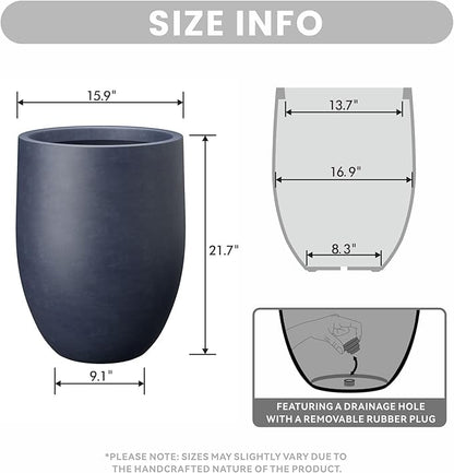 Kante Tall Concrete Planter, 21.7-Inch Height Charcoal Large Indoor Outdoor Plant Pot with Drainage Hole for Patio Garden Home, Modern Decor for Flowers and Tree